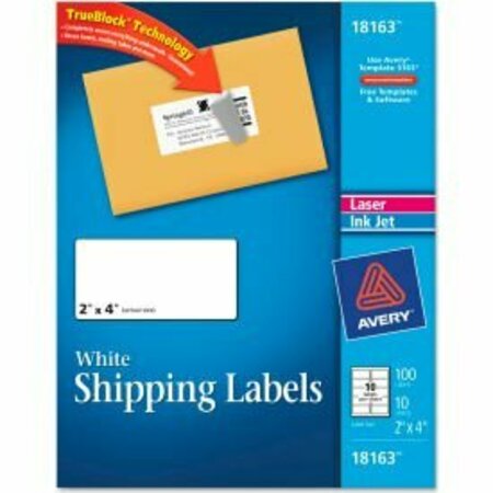 AVERY DENNISON Shipping Labels, f/ Laser/Inkjet Printers, 2x4in, 10PK 18163